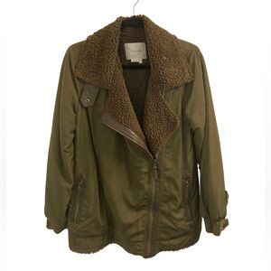 Anthropologie Green Sherpa Lined Parka Aviator Jacket Size S